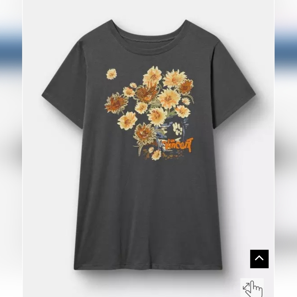 Torrid Van Gogh Classic Cotton Crew Tee Sunflowers Gray black 1x 2x 3x Fit Wide